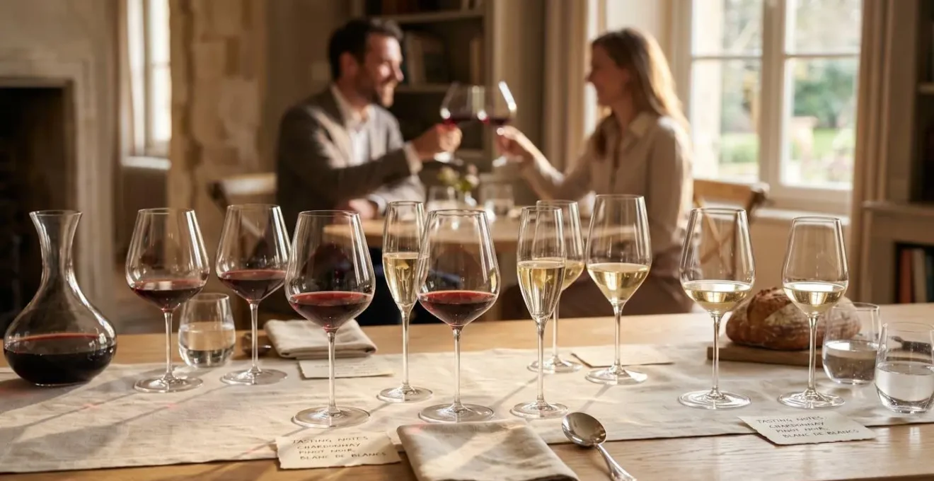 Verres à vin et à Champagne ultralégers disposés sur une table de dégustation élégante